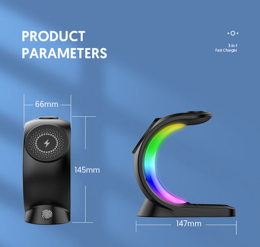 Cargador inalámbrico magnético 4 en 1, carga rápida para smartphones.